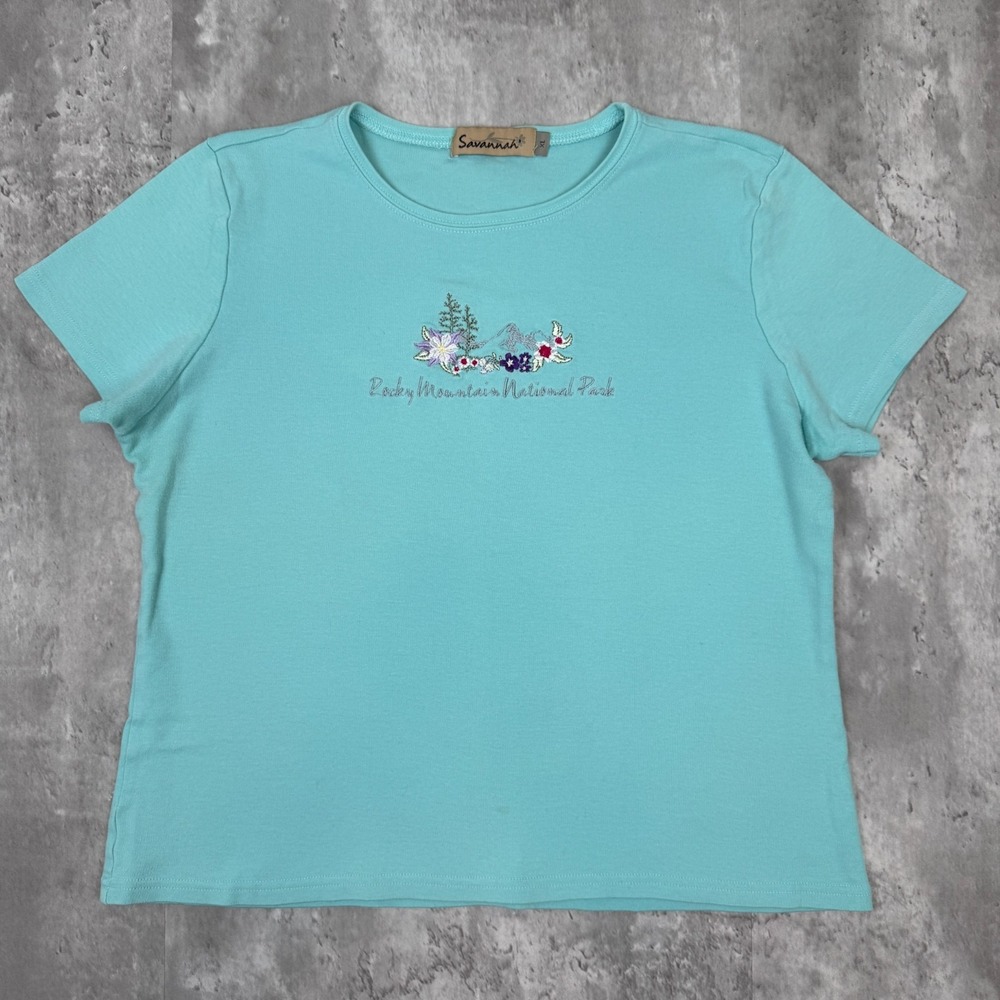 Vintage Savannah Shirt Womens XL Rocky Mountain National Park Floral Embroidered